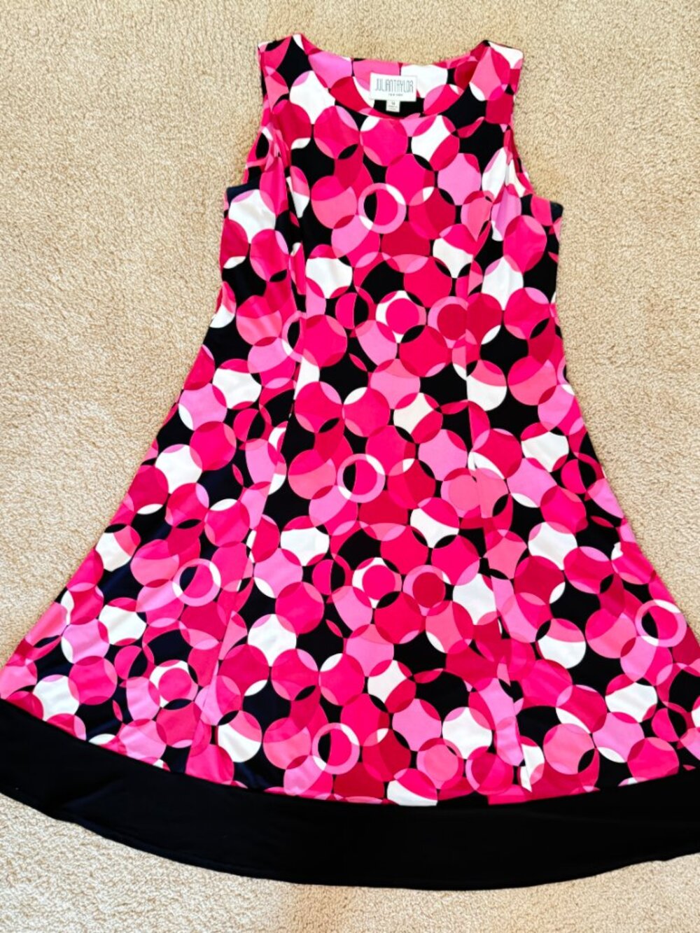 Pink Black Geometric A Line Dress Size 14 Sleeveless
